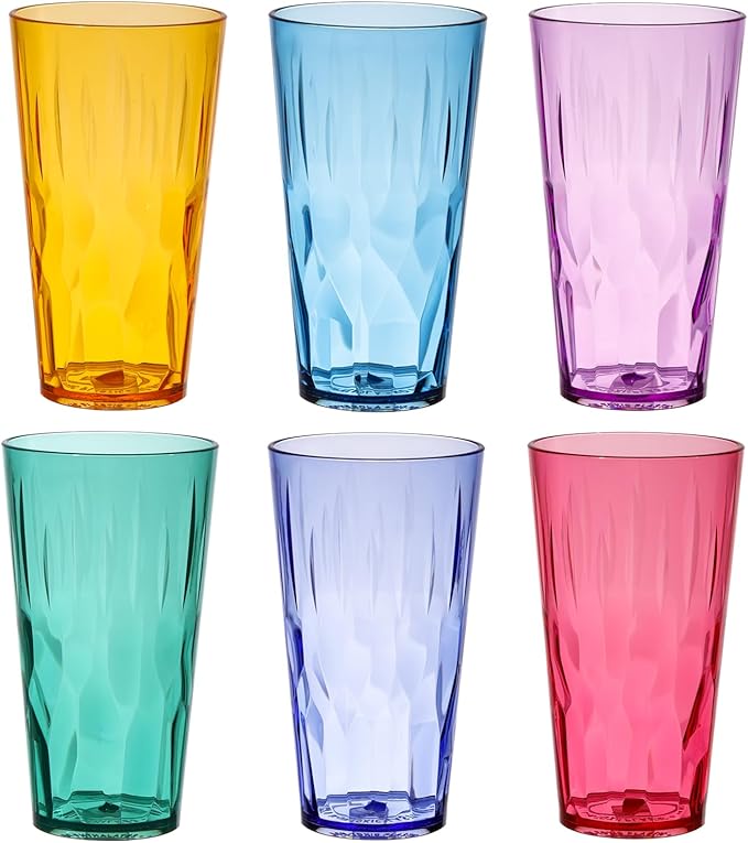 superplanet™ Happy Times Colorful Plastic Drinking Cups, 16 oz/BPA-free, Unbreakable/Stackable Acrylic Water Cups (Set of 6), perfect for family gatherings and pool parties