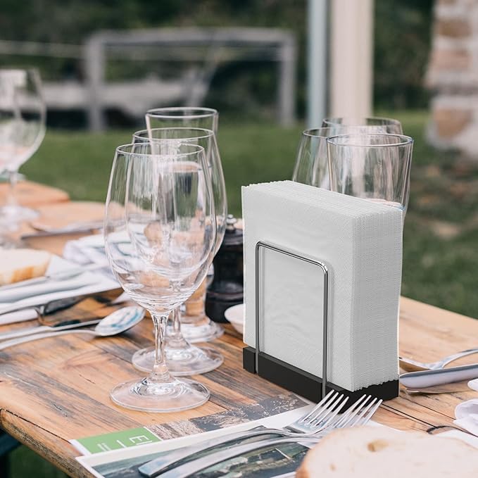 Napkin Holder for Table, Bamboo Iron Standing Napkin Dispenser for Kitchen Dining Table Farmhouse Cocktail Picnic Rustic Wood Holders for Mail Bills Suitable for All Dining Room Decors Silvery & Black