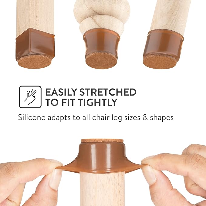 Aneaseit Chair Leg Floor Protectors - 8 pcs Brown - Felt Bottom Silicone Pads for Hardwood Floors & Furniture Feet - Rubber Caps for Chairs - X-Large