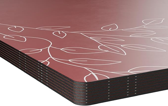 Royalty Art Dark Red Boho Placemats, 4 Pc. Set, Non-Slip Cork Backed, Wipeable Heat Resistant Surface for Kitchen and Dining Table Protection, Cute Floral Pattern for Farmhouse or Rustic Decor