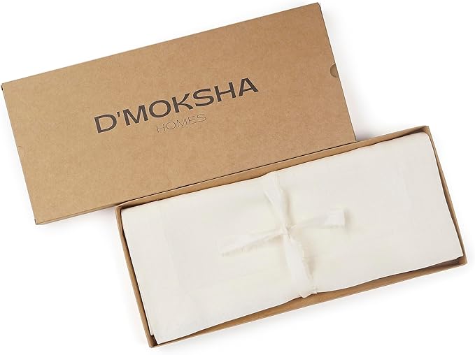 D'Moksha Homes Linen Ivory Table Runner 60 Inches - 100% Pure Linen Short Table Runner 14 x 60 Inch for Coffee Tables, Dresser, Valentines, Spring, Easter - Machine Washable