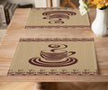 Vintage Coffee Theme Placemat Set, Minimal Rustic Farmhouse Brown Beige Geometric Coffee Cup Beans Seamless Pattern Home Decor Linen Table Mats for Dining Room Kitchen Party (17x12in) x2P