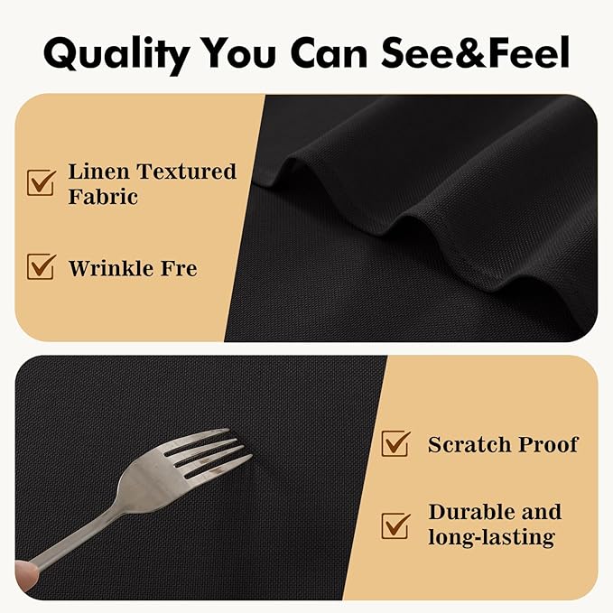 JIUZHEN Round Tablecloth Linen Textured Wrinkle Stain Resistant Farmhouse Table Cloth Decorative Fabric for Kitchen, Dining, Party, Wedding,Outdoor Use,40 Inch Round,Black