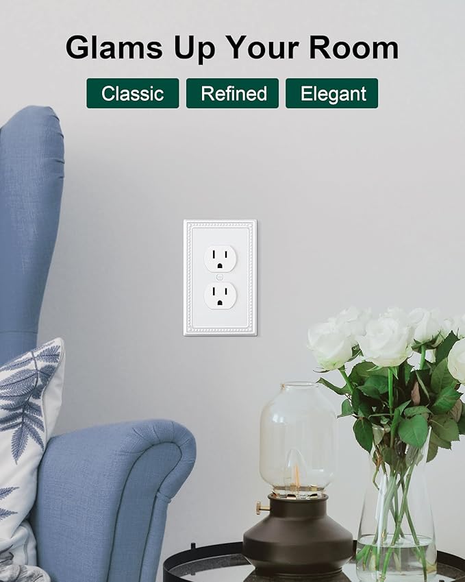 6-Pack Single Toggle Light Switch Cover Plate, Pearls Decorative Switch Plate Covers, Pure White 1 Gang Metal Wall Plate, Corrosion Resistant