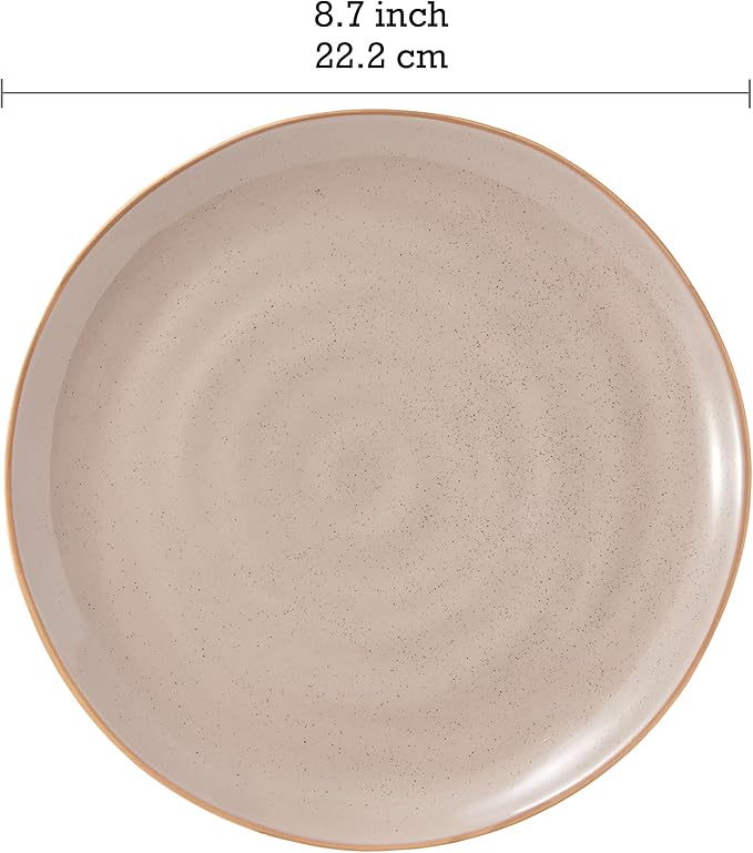 Bico Light Beige 8.7 inch Stoneware Salad Plates Set, Set of 4, Microwave and Dishwasher Safe, for Salad, Appetizer, Side Dishes, Tapas