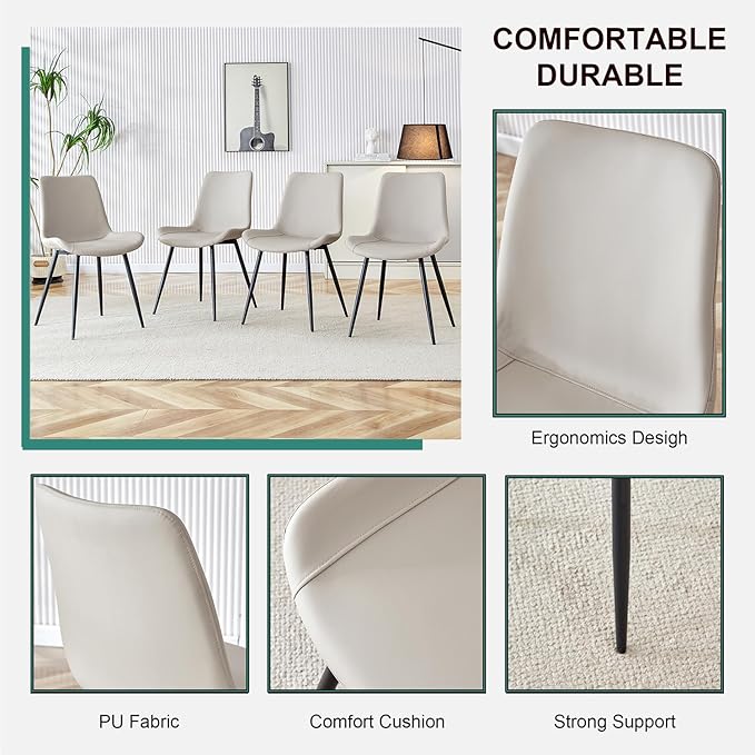Extendable Dining Table Set for 4, 55"–71" Modern White Kitchen Table with 4 Upholstered Chairs, Space-Saving for Living Room Apartment, Sturdy & Comfortable, Easy Assembly
