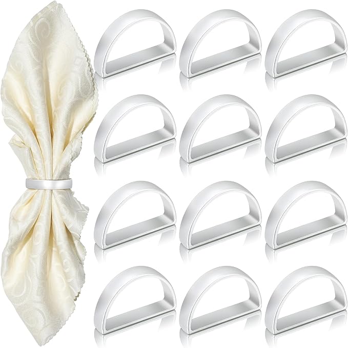 KPOSIYA Napkin Rings Set of 48, Metal Silver Napkin Rings Bulk for Table Settings, D-Shape Napkin Holders Rings for Dinner Table Decor, Easter, Fall,Thanksgiving, Christmas, Party,（Silver 48 pcs）