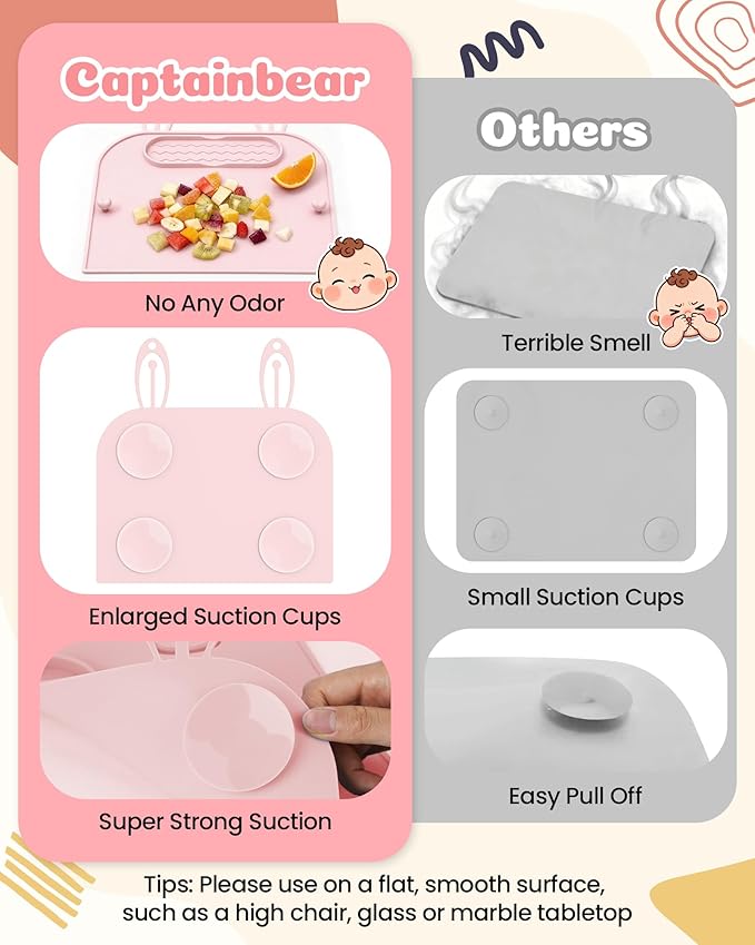 2Pack Silicone Placemats for Baby&Kid, Stain-Proof Non-Slip Baby Place Mat for Restaurant Highchair& Home Dining, Baby-led Food mats for Travel, Portable Toddler Table mat-Waterproof&Dishwasher Safe