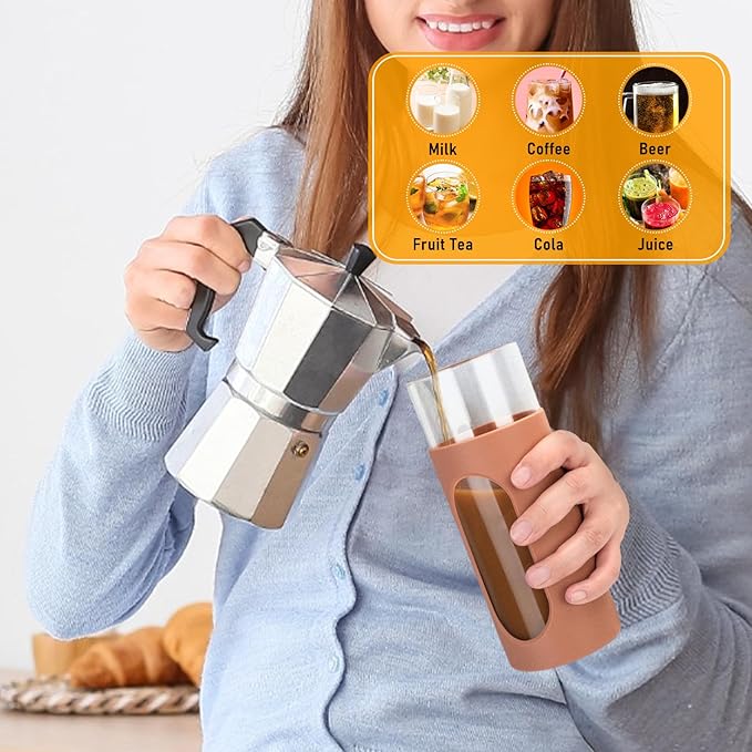 Tronco 20oz Glass Tumbler with Bamboo Lid and Straw, Reusable Iced Coffee Cup for Boba Tea, Smoothies & Cold Drinks, Spill-Proof Glass Cup with Silicone Sleeve, Dishwasher Safe, BPA-Free (Pack of 1)