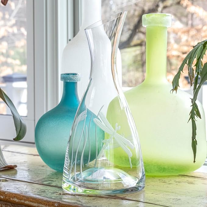 Rolf Glass Dragonfly 37.25oz Wine Carafe | Lead-Free Diamond-Engraved Glassware | Elegant Wine Decanter For Any Occasion