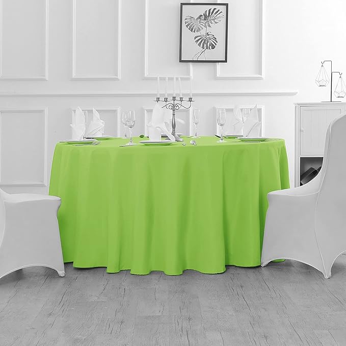 Fokitut 2 Pack Waterproof Round Tablecloth, 108 Inch, Stain Resistant and Wrinkle Polyester Table Cloth, Fabric Table Cover for Kitchen Dining, Wedding, Party, Holiday Dinner-Apple Green