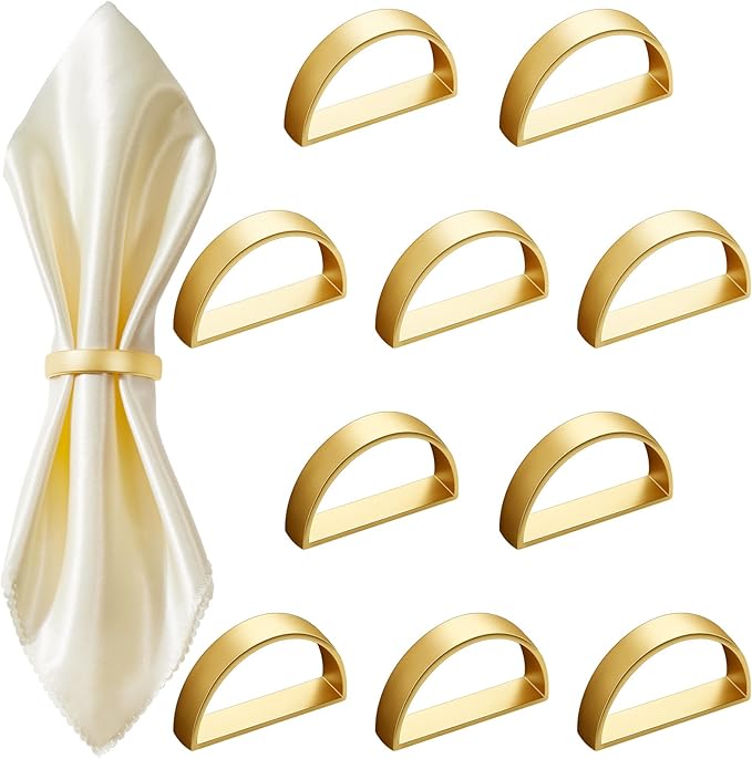 100 Pcs Stainless Steel Napkin Rings Metal Napkin Ring Holders Valentine's Day Modern Serviette Buckles Metallic Adornment for Spring Table Kitchen Dinner Party Wedding(Matte Gold Semicircle)