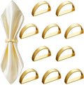 10 Pcs Stainless Steel Napkin Rings Metal Napkin Ring Holders Valentine's Day Modern Serviette Buckles Metallic Adornment for Spring Table Kitchen Dinner Party Wedding (Matte Gold Semicircle)