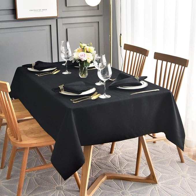 maxmill Jacquard Table Cloth Swirl Pattern Spillproof Wrinkle Resistant Heavy Weight Soft Tablecloth for Kitchen Dinning Tabletop Decoration Outdoor Picnic Rectangle 52 x 70 Inch Black