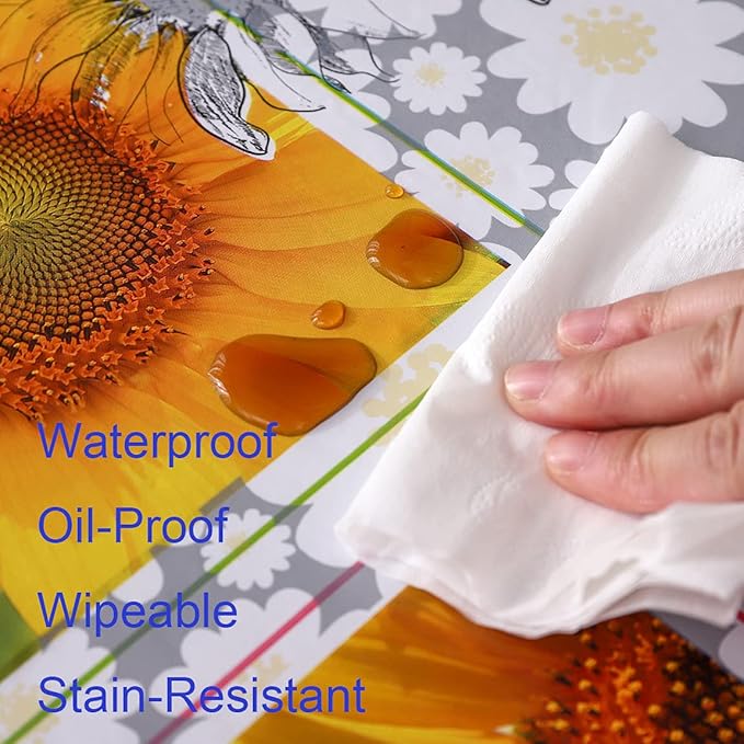 Walrus Round Vinyl Fitted Tablecloth with Flannel Backing Elastic Edge Design Table Cover Waterproof Oil-Proof PVC Table Cloth Stain-Resistant Best for 57"-66" Round
