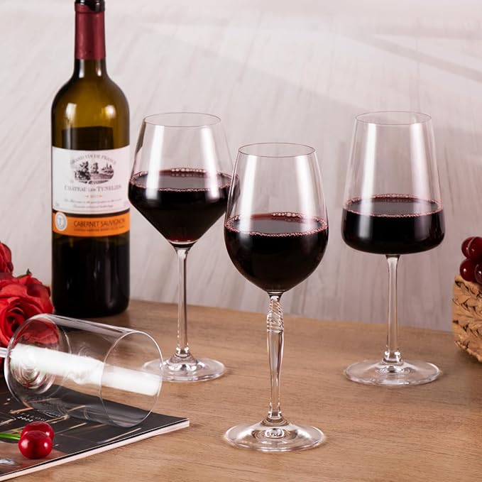 KAMMAK Wine Glasses Set of 2, 13.5 oz Hand Blown Crystal Bordeaux Wine Glasses, Thin Rim & Long Stem, Perfect for Red & White, Daily Use, Wedding Anniversary or Birthday Gift with Gift Box, Kaila