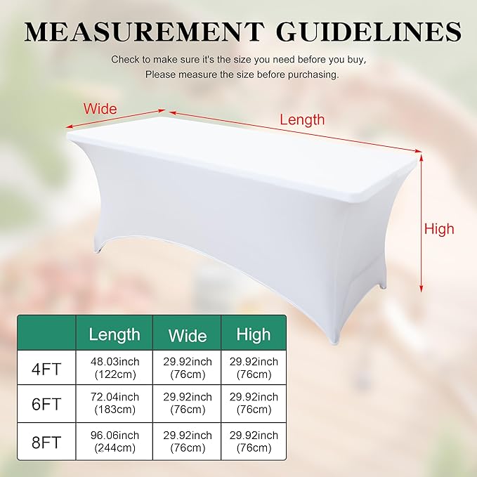 2Pack 8FT Table Cloth for Rectangular Fitted Events Stretch White Table Covers Washable Spandex Tablecloth Protector for Party, Wedding, Cocktail, Banquet, Festival