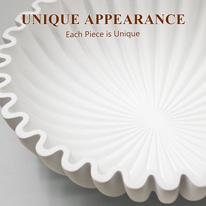 Large Decorative Bowl, Modern Handicraft Bowls for Home Decor, Decorative Fruit Bowl for Kitchen Counter, Ruffle Bowl Decor, Stylish Key Bowl for Entry Table, White