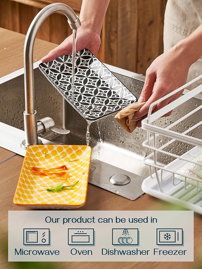 DOWAN 8" Ceramic Salad Plates Set of 6, Colorful Design for Salads, Appetizers & Desserts, Dishwasher, Microwave & Oven Safe – Ideal for Parties and Perfect for Wedding & Mother’s Day Gifts