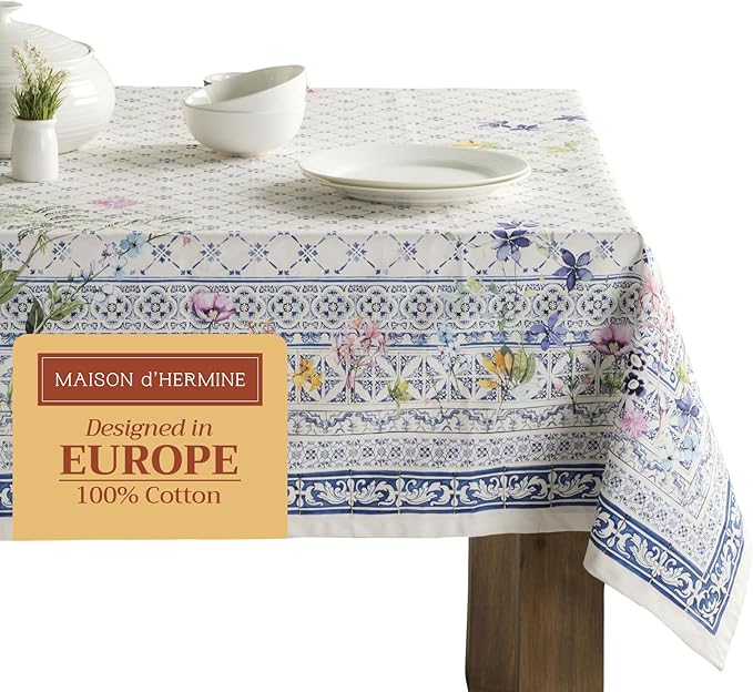 Maison d' Hermine Table Cloth Rectangle Table 100% Cotton 60 x 90 Inches Tablecloth Reusable Decorative for Dining Room Farmhouse Home Valentines Day Decorations Spring Summer - Faience