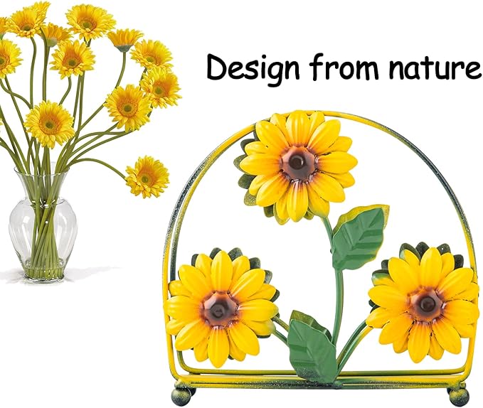 Napkin Holder For Table Sunflower Farmhouse Napkins Holder Cocktail Black Rustic Napkin-Holder For Kitchen