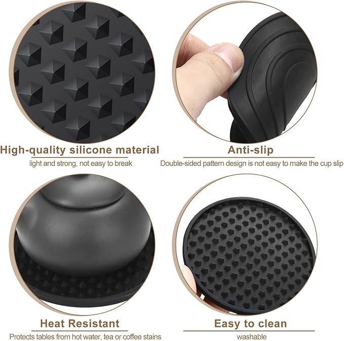 Eccliy 36 Pack Silicone Coasters for Drinks Nonslip Silicone Drink Coasters Cold Hot Heat Resistant for Table Tabletop Coffee Bar (Black)