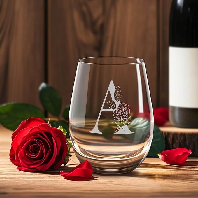 Valentines Day Gifts for Her, Gifts for Women Her Friend Mom Grandma Wife Sister Bridesmaid Nurse, Birthday Galentines Mothers Day Christmas, Personalized Initial Customized Wine Glasses 18OZ(A)