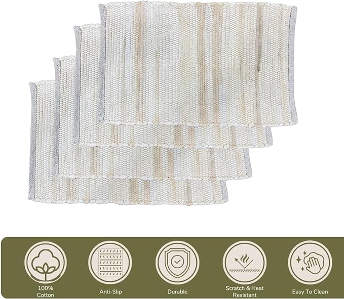 Perilla Home Cotton Placemat - Set of 4 - Table Mats for Kitchen, Dining, Home Decor - Textured Rustic Rectangle Placemats (Beige, 13"x19")