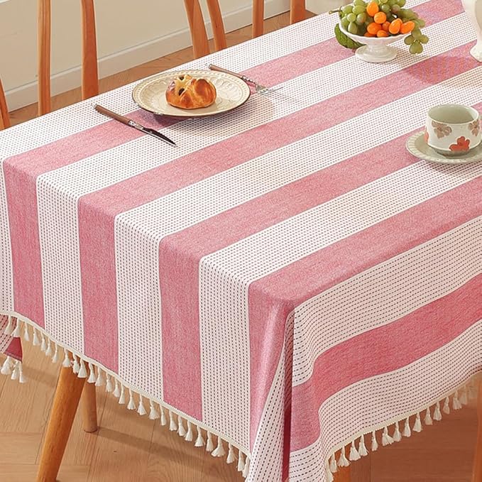 TruDelve Cotton Square Tablecloth Red Striped Tablecloths Ourdoor Table Cloth Square Tables Cloth Tablecloth for Card Table Cover (55"x55", Red)