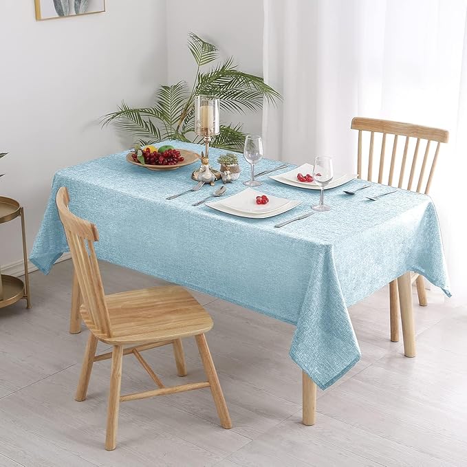 Hiasan 2 Pack Faux Linen Rectangle Tablecloth - Wrinkle and Stain Resistant Washable Table Cloth for Kitchen Dining Room Holiday Table Cover for Dinner, Lux Slate Blue, 60 x 140 Inch