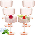 6 Pcs Ribbed Martini Glasses 10 oz Disposable Plastic Vintage Ribbed Coupe Glasses Unbreakable Dessert Parfait Glassware for Wedding Birthday Party Supplies (Champagne Powder)