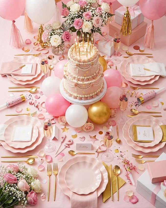LIYH 24 Pcs Pink Plates Reusable, Pink Plastic Scalloped Plate Durable and Dishwasher Safe,Baby Shower Plate, Light Weight Daisy Plastic Wavy Plates for Wedding Party Birthday