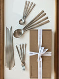 Korean Made Stainless Steel Silver Utensil Flatware Cutlery Korean Chopsticks and Spoon Set Tea Spoon and Tea Fork Set, 4SET Stocking Stuffer Gift for Mom Stocking Stuffer