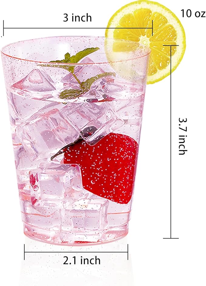 DaYammi 100 Pack 10oz Pink Plastic Cups, Premium Disposable Rose Gold Glitter Plastic Cups for Martini and Cocktail,Disposable Cup with Pink Glitter Perfect for Party Valentine's Day Mother's Day