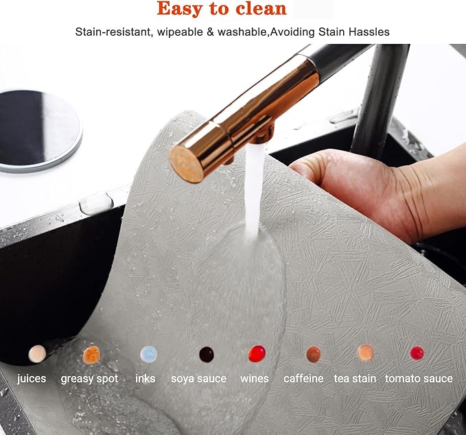 Vinyl Placemats Set of 4 Heat Resistant Easy Clean Non-Slip Place Mats for Dining Table Faux Leather Waterproof Stain Resistant Wipeable Washable PVC Table Mats(4, Light Gray)