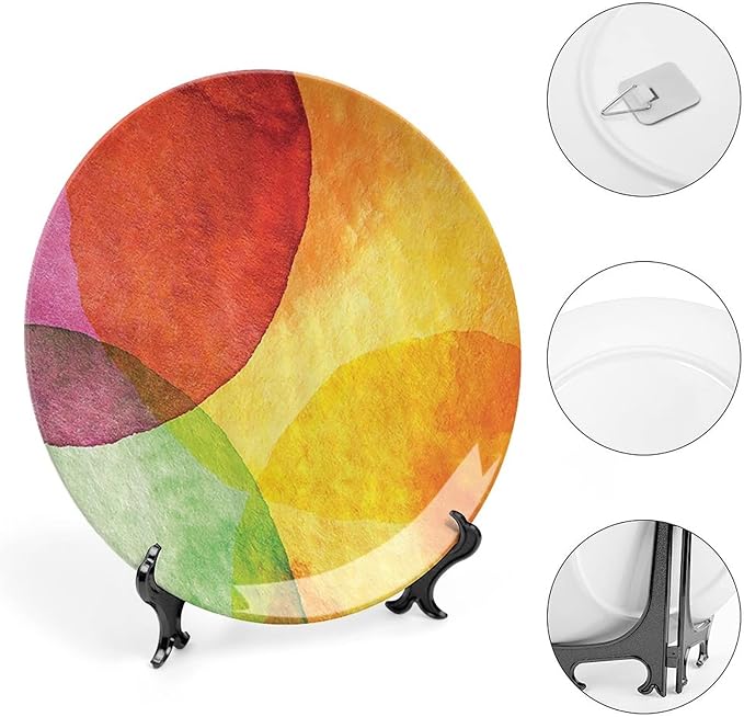 Ceramic Plates, Abstract Decorative Ceramic Plates, Watercolor Style in Modern Art Design, 7 Inch, Household Plates Decorative, Yellow Orange Lime Green
