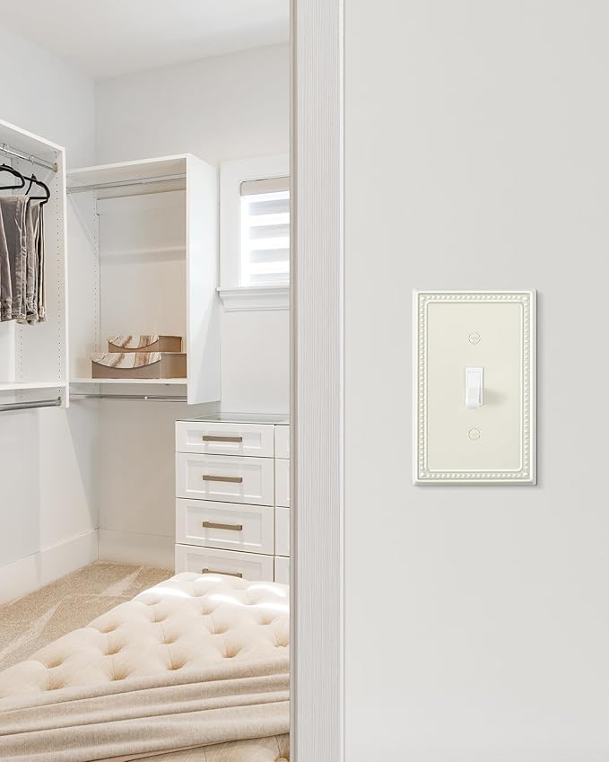 6-Pack Single Toggle Light Switch Cover Plate, Pearls Decorative Switch Plate Covers, Light Almond 1 Gang Metal Wall Plate, Corrosion Resistant