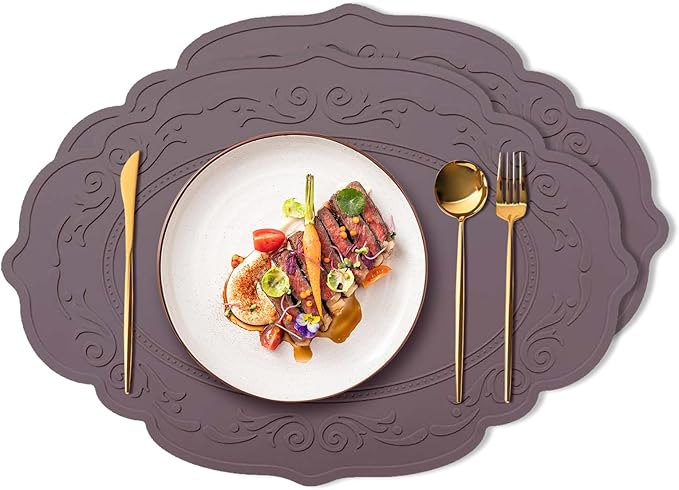 Silicone Placemats Set of 2, Oval Placemats,Heat Resistant Non-Slip Table Mat, Waterproof Silicone Placemat for Kids Large, Easy to Clean Dining Table Placemats by Siliconty(2, Cameo Brown)