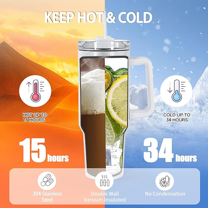 40oz Sublimation Tumblers with Handle Lid Straw 20 Pack Stainless Steel Insulated Tumblers Blanks Water Bottle Travel Cups for Party Home Driving Office