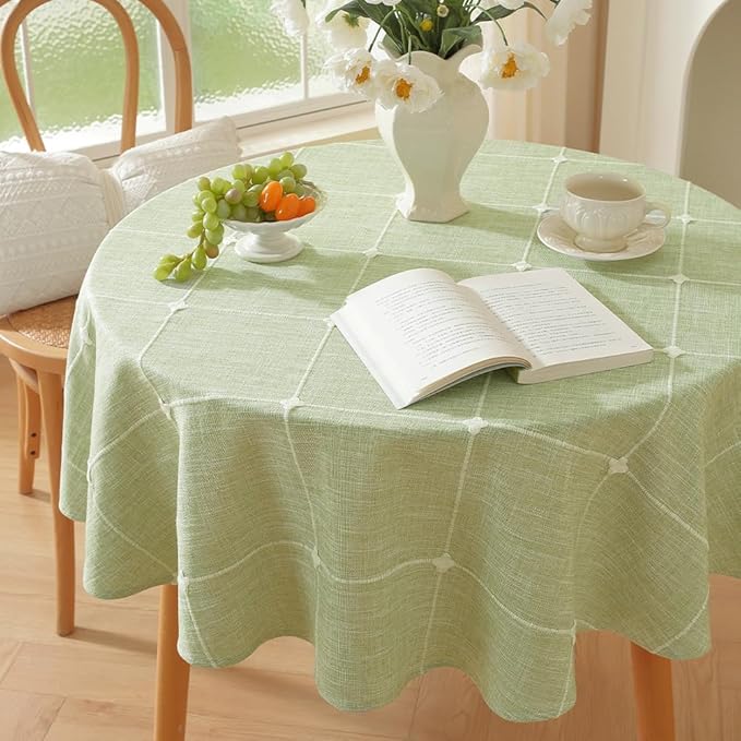 Zobesta Linen 70 Inch Round Table Cloth Green Plaid, Cotton Green Linen Green Tablecloth Round Boho Tablecloth for Outdoor, Party, Holiday, Picnic, Dining