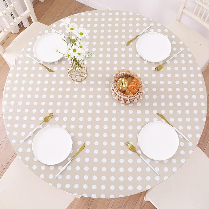 Walrus Round Vinyl Fitted Tablecloth with Flannel Backing Elastic Edge Design Table Cover Waterproof Oil-Proof PVC Table Cloth Stain-Resistant Best for 57"-66" Round