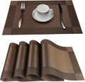 Placemats Washable Easy to Clean Table Mats for Kitchen Table Heat-resistand Woven Vinyl PVC Placemat 12x18 inches Set of 4（Brown）