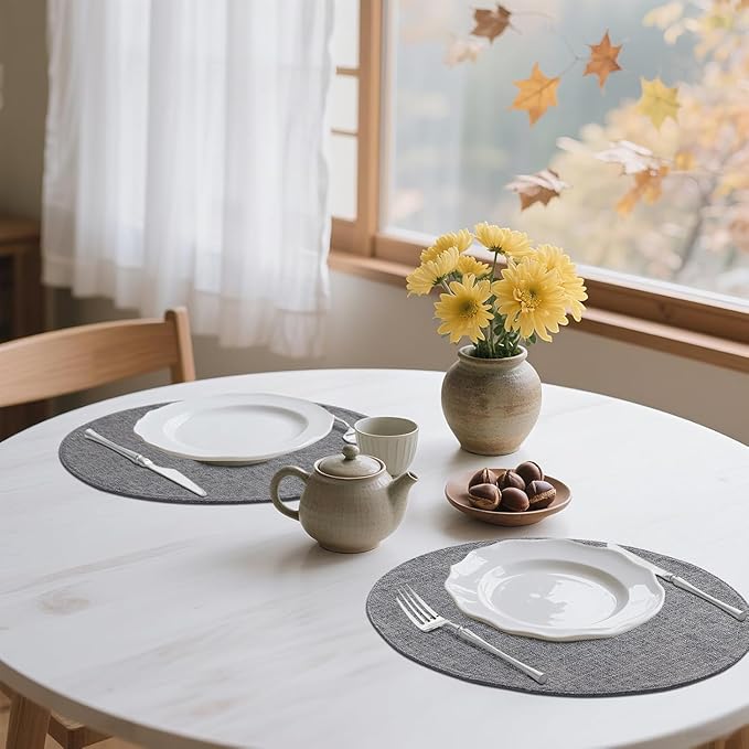 homing 15 Inch Round Cloth Placemats Set of 4, Cotton Linen Blend Washable Table Mats, Farmhouse Dining Place Mats for Indoors & Outdoors, Easy to Clean, Dark Grey