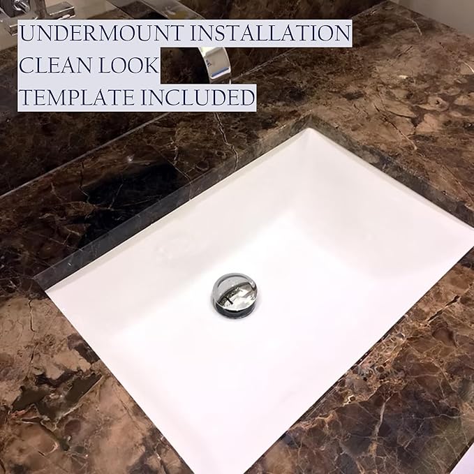 Nantucket Sinks Undermount Bathroom Sink – 18" x 13" Interior Rectangular Bowl, Ceramic Bath Sink for Vanity, w Overflow, High Gloss White Vitreous China, Scratch & Stain Resistant – UM-18x13-W