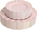 72PCS Pink Plastic Plates, Heavy Duty Disposable Party Plates with Gold Rim, 36 Dinner and 36 Dessert for Parties and Wedding