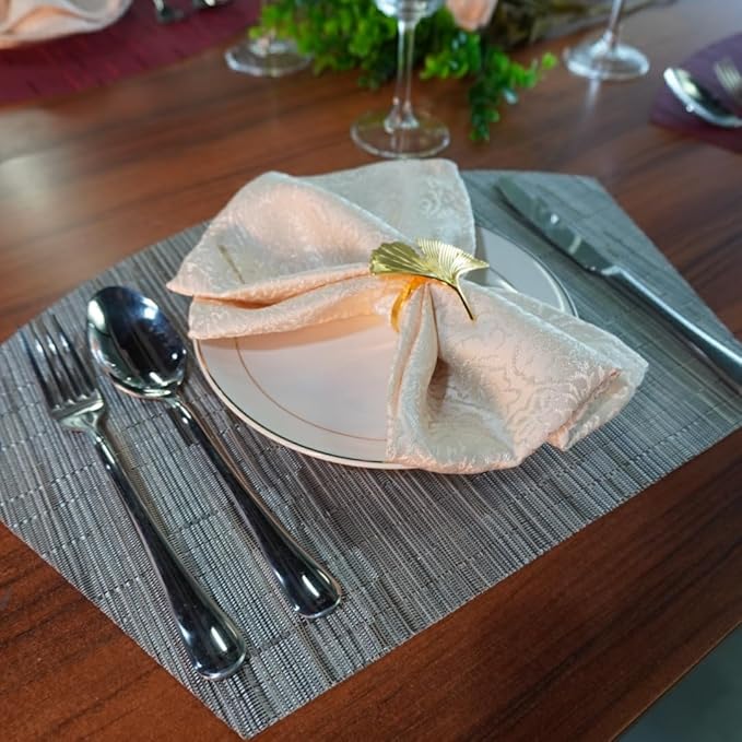 Red-A Woven Vinyl Placemats for Dining Table Durable Heat Resistant Washable Placemats for Round Table Wedge Shaped Placemats Set of 4,Silver Gray