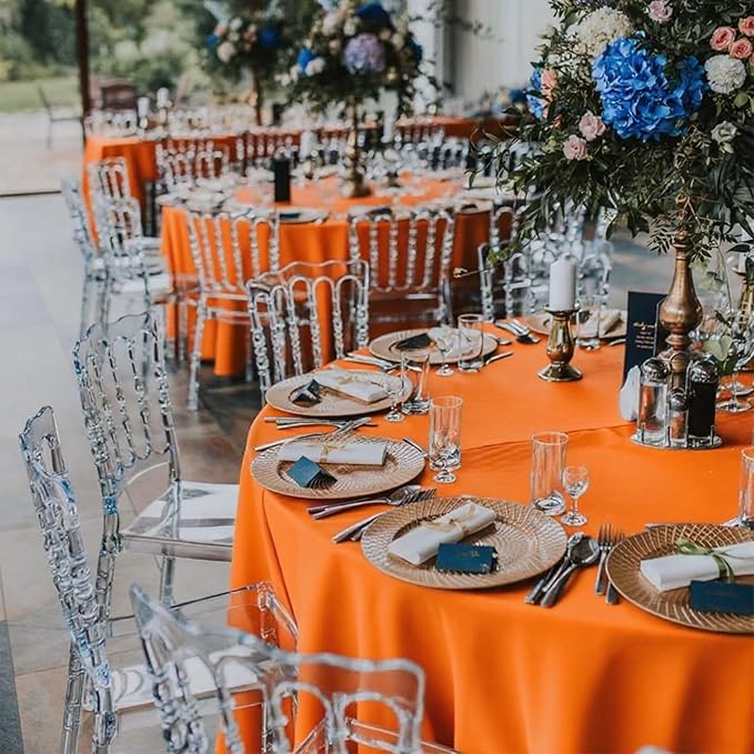 8 Pack Round Tablecloth 120 Inch Cloth Orange Tablecloth for Round Tables, Washable Polyester Table Cloth Stain and Wrinkle Resistant Decorative Table Cover for Wedding Party Dining Banquet