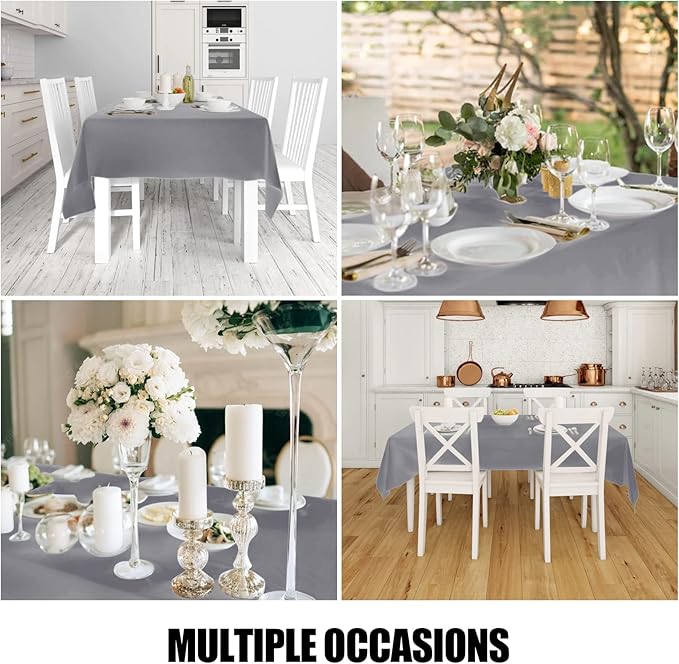 Smiry 4 Pack Rectangle Table Cloth, Waterproof Anti-Scratch Polyester Tablecloth, Decorative Washable Fabric Table Cover for Dining, Buffet, Parties and Outdoor, 60x120, Grey