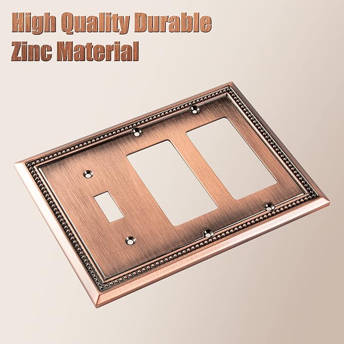 Henne Bery Sunken Pearls Heavy Duty Decorative Wall Plate Switch Plate Outlet Cover (Single Toggle/Double Decorator, Antique Copper)