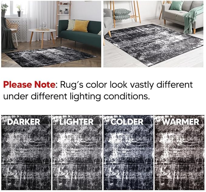 Keen Home Design Area Rugs - 2x16 Non-Shedding, Abstract Rugs for Kitchen, Living Room, Bedroom, Dining Room, Entryway - Size: 2'8" x 16', Abstract Black